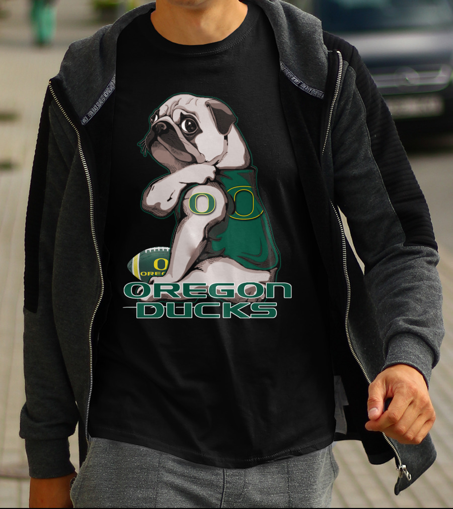 Pug Wearing Oregon Ducks Football Jersey T-Shirt