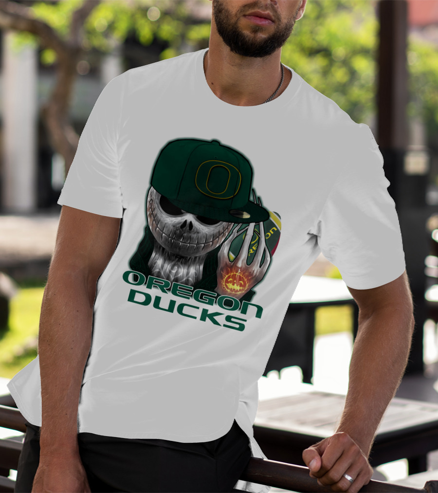 Oregon Ducks Jack Skellington Skull Halloween Football T-Shirt