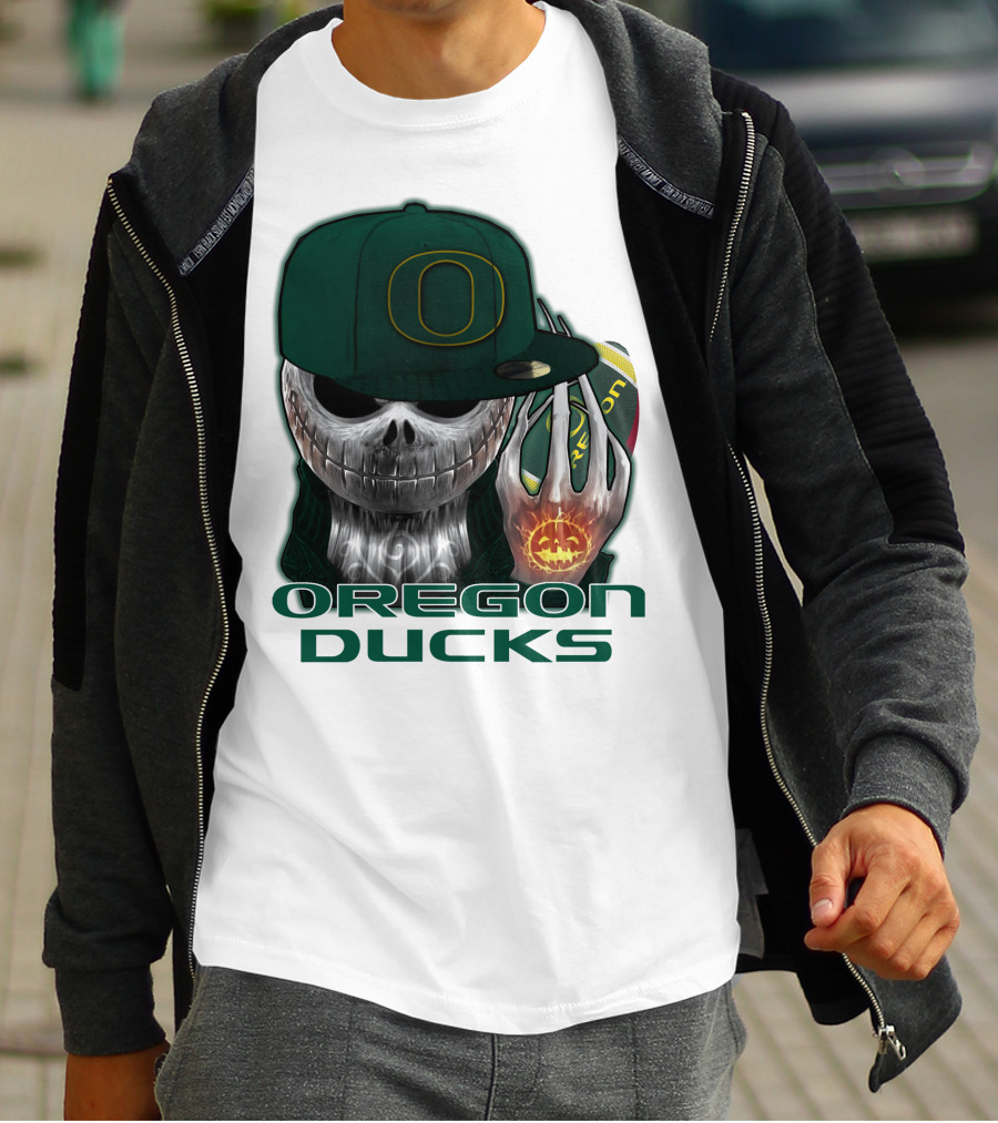 Oregon Ducks Jack Skellington Skull Halloween Football T-Shirt