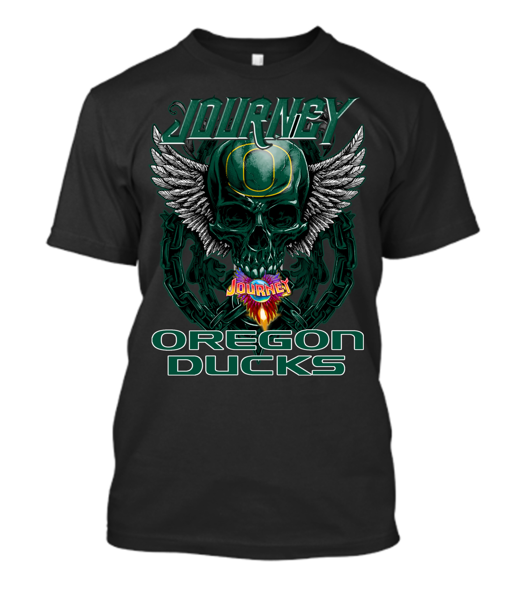 Journey Oregon Ducks Skull With Wings And Chains T-Shirt