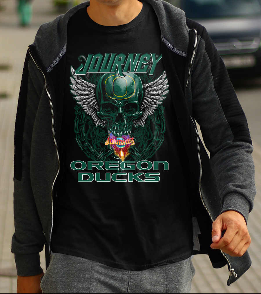 Journey Oregon Ducks Skull With Wings And Chains T-Shirt