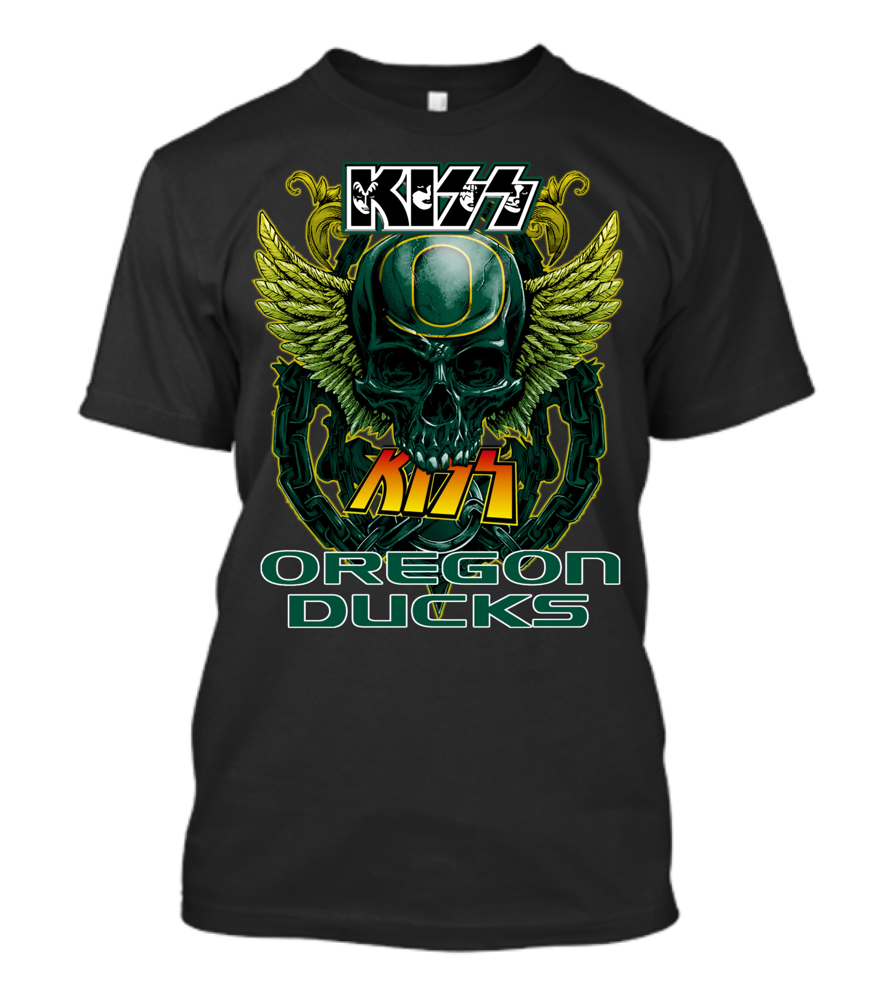 Kiss Oregon Ducks Skull Helmet Wings T-Shirt