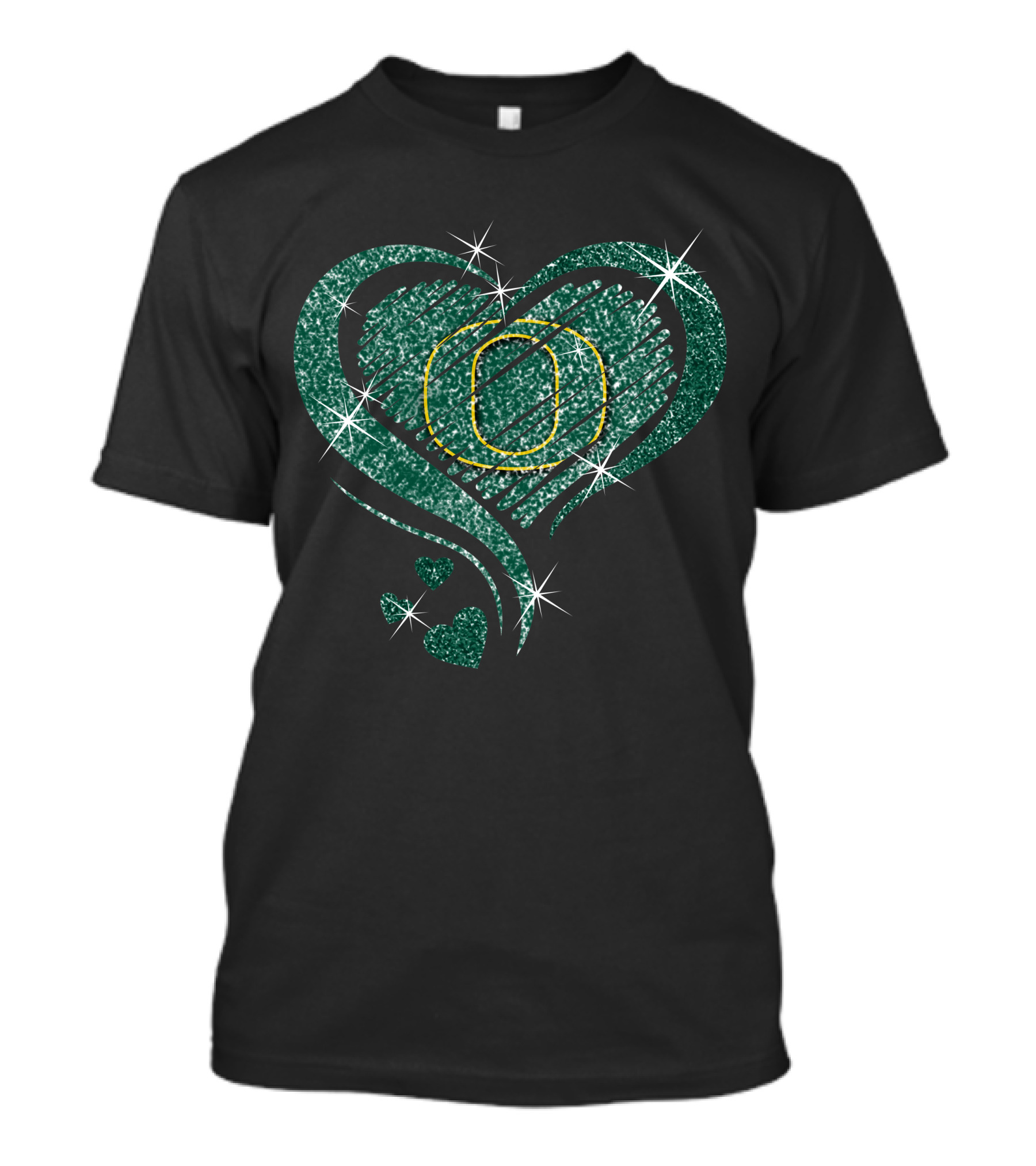 Heart Diamond Oregon Ducks Glitter Green Sparkle T-Shirt