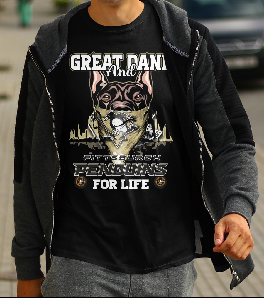 Great Dane And Pittsburgh Penguins For Life T-Shirt