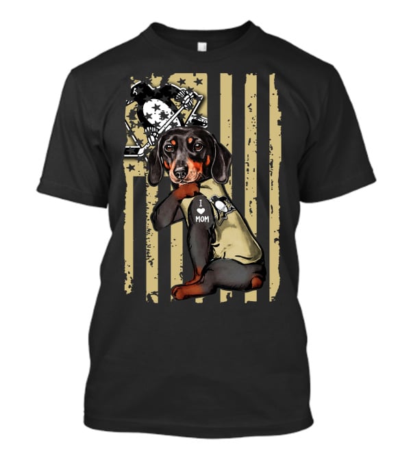 Pittsburgh Penguins Dachshund I Love Mom American Flag T-Shirt
