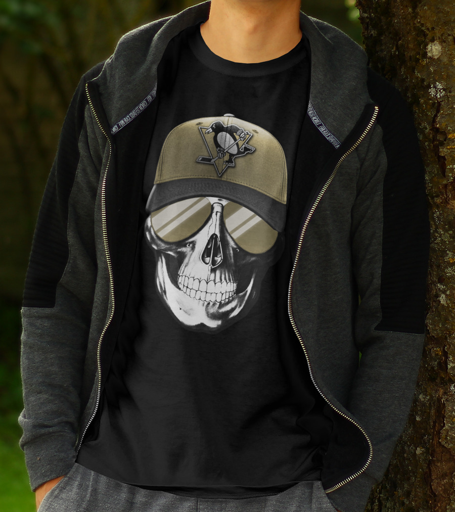 Pittsburgh Penguins Skull Hat Hockey Fan T-Shirt