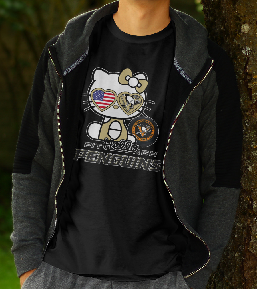 Hellokitty Pittsburgh Penguins USA Heart Fan Gear T-Shirt