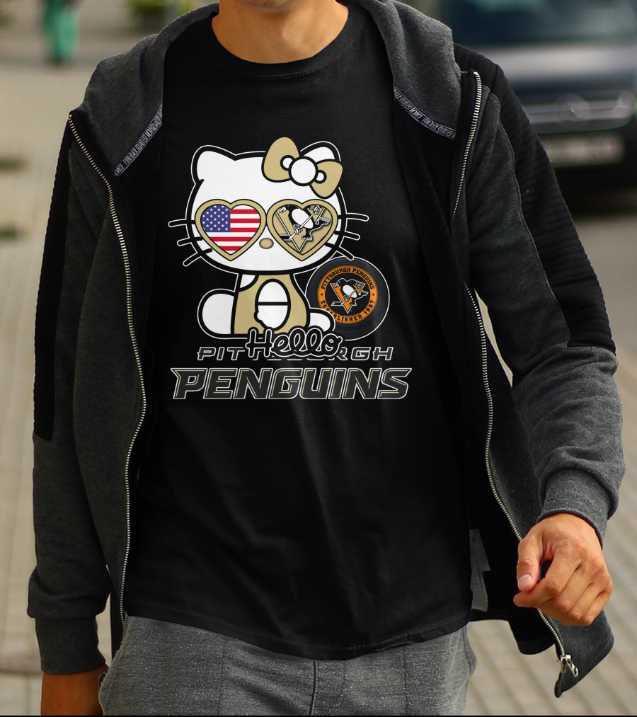 Hellokitty Pittsburgh Penguins USA Heart Fan Gear T-Shirt