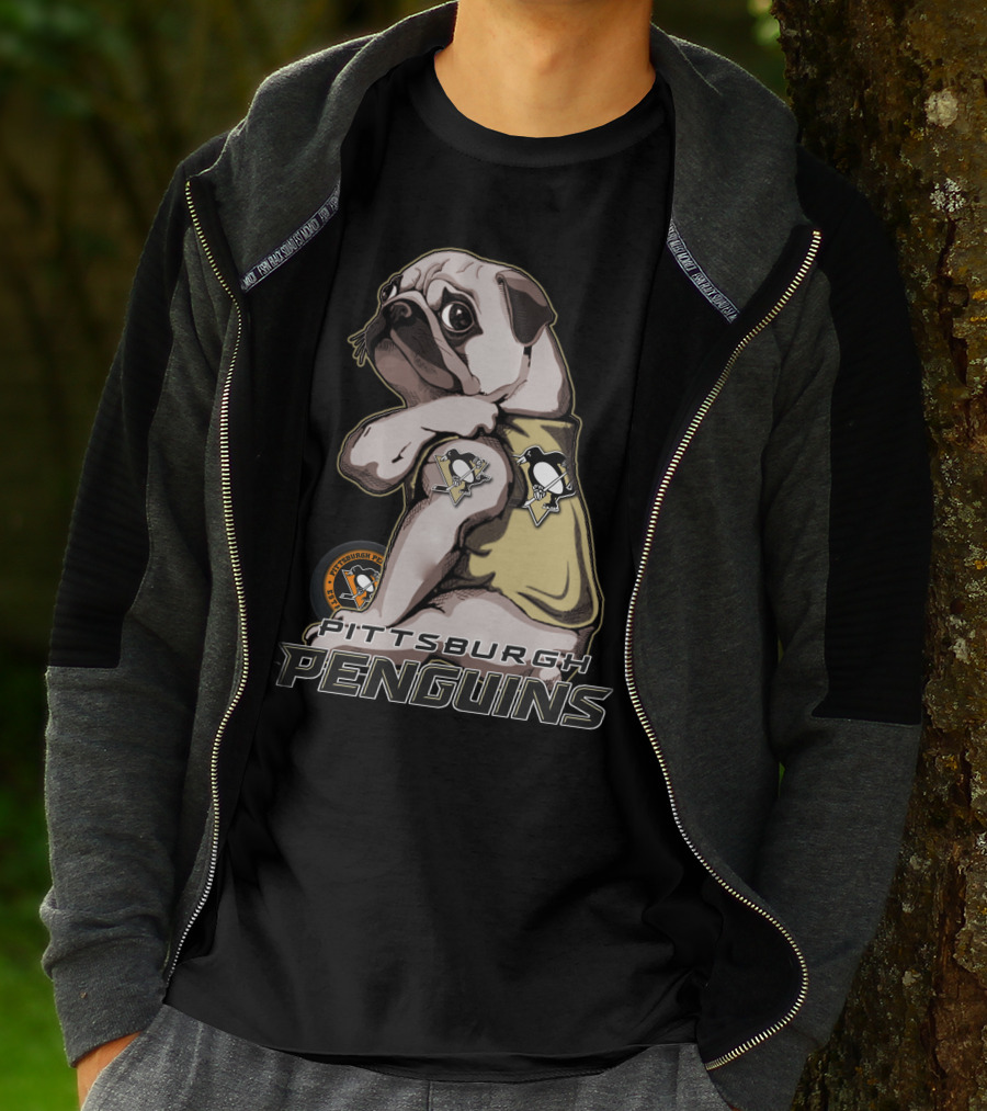 Pug Wearing Pittsburgh Penguins Hockey T-Shirt