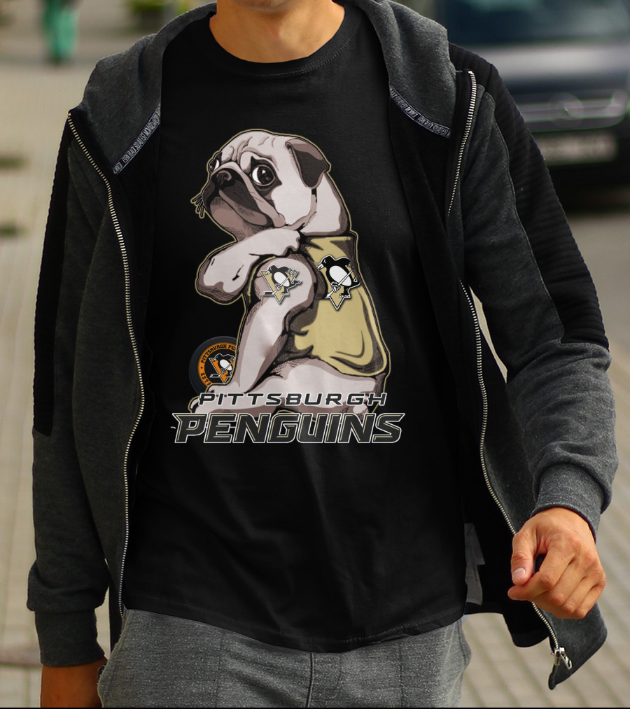 Pug Wearing Pittsburgh Penguins Hockey T-Shirt