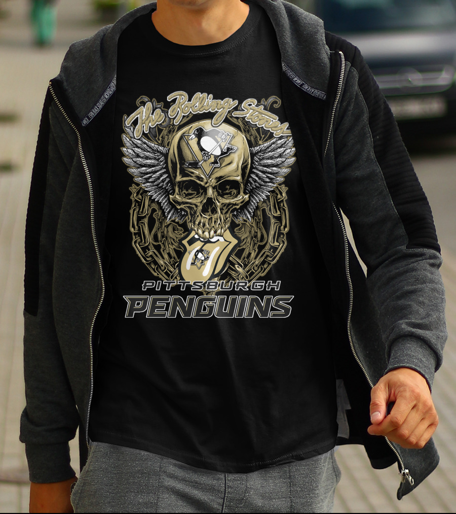 The Rolling Stones Pittsburgh Penguins Skull And Wings Logo Collaboration T-Shirt