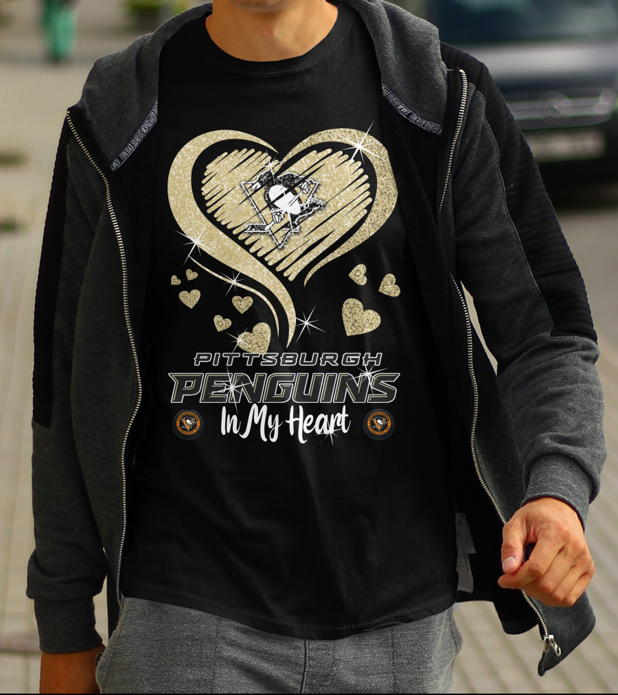 Pittsburgh Penguins Heart Logo Glitter In My Heart T-Shirt
