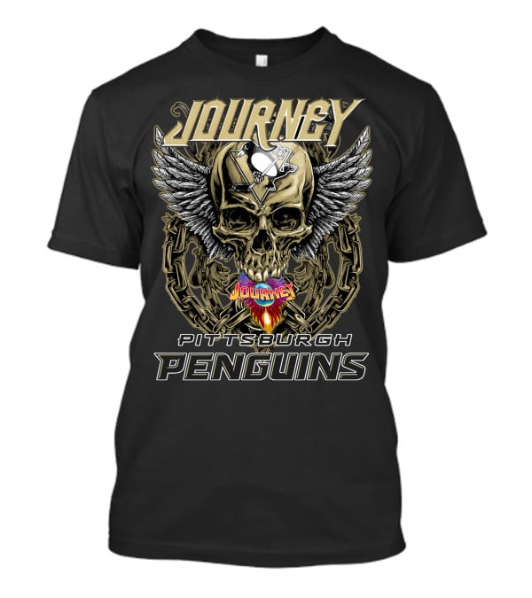 Journey Pittsburgh Penguins Skull Wings Chains T-Shirt