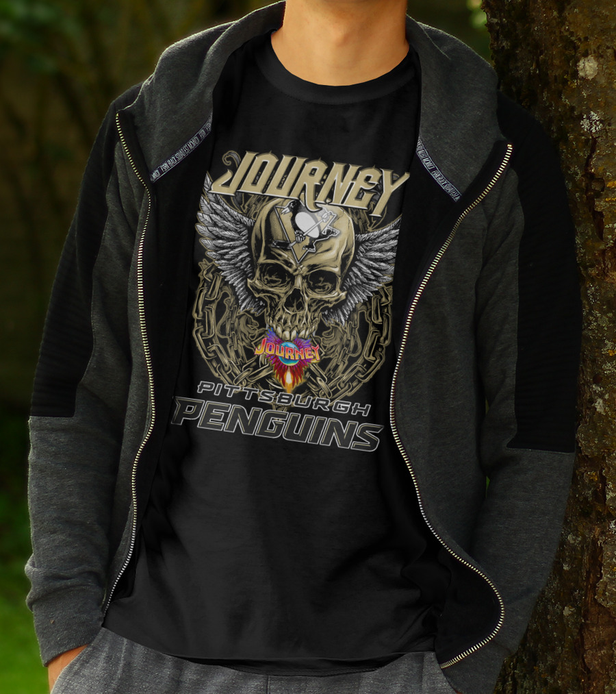 Journey Pittsburgh Penguins Skull Wings Chains T-Shirt