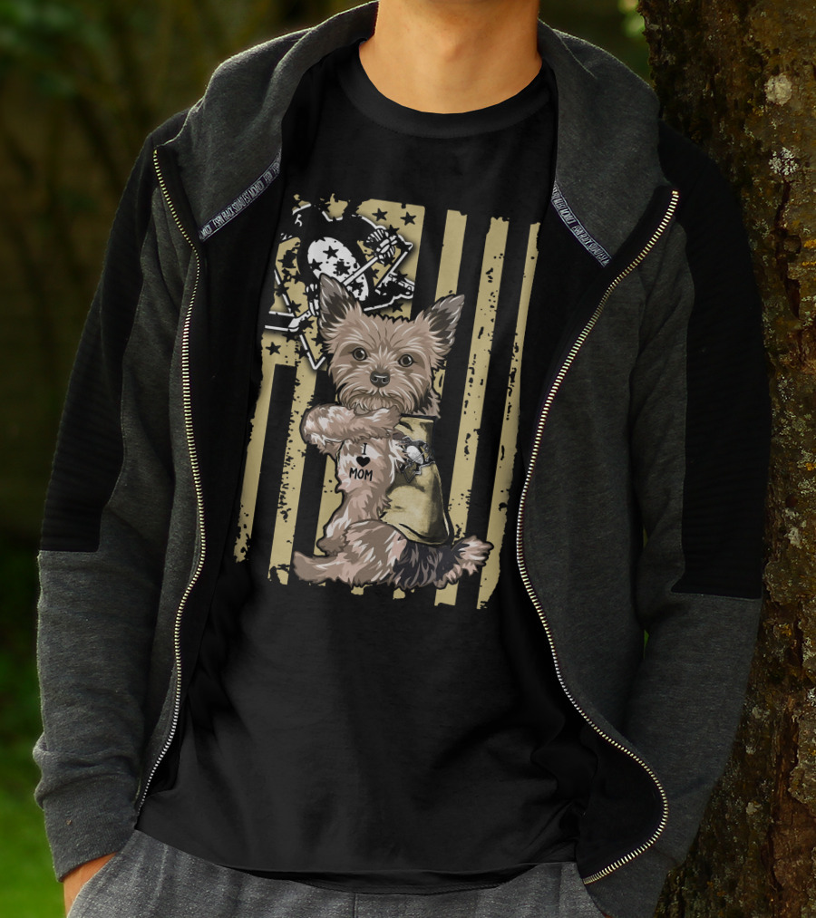 Yorkshire Terrier I Love Mom Pittsburgh Penguins Usa Stripes T-Shirt