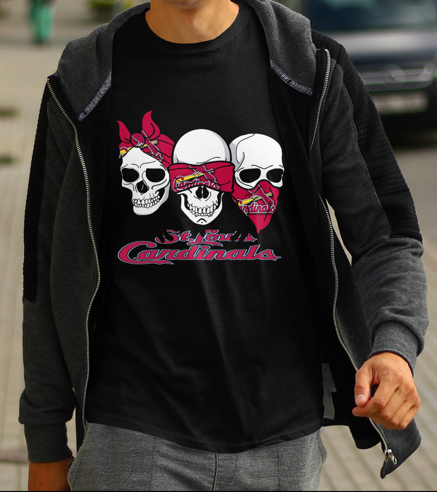 3 Skull St. Louis Cardinals Bandana Skull T-Shirt