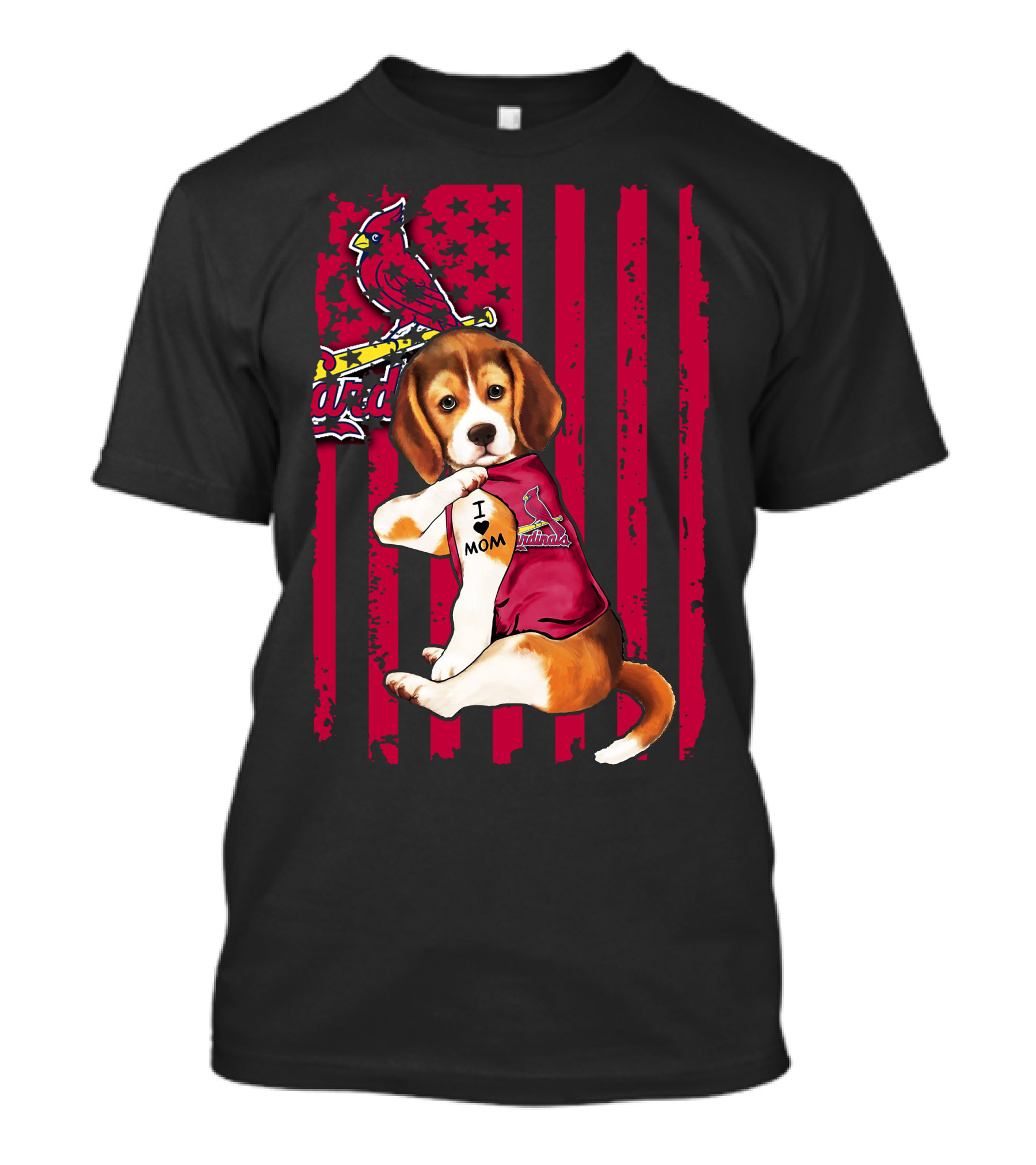 Beagle I Love Mom St. Louis Cardinals Red Stripes T-Shirt