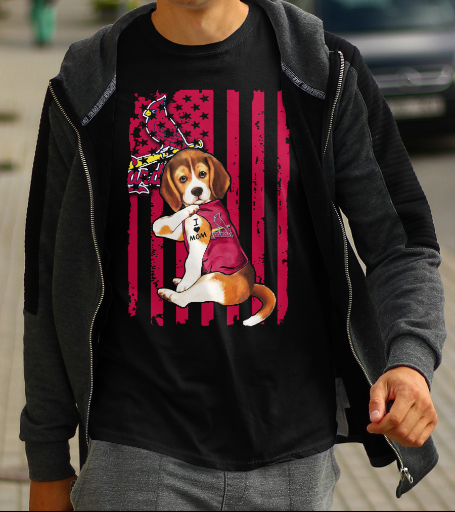 Beagle I Love Mom St. Louis Cardinals Red Stripes T-Shirt