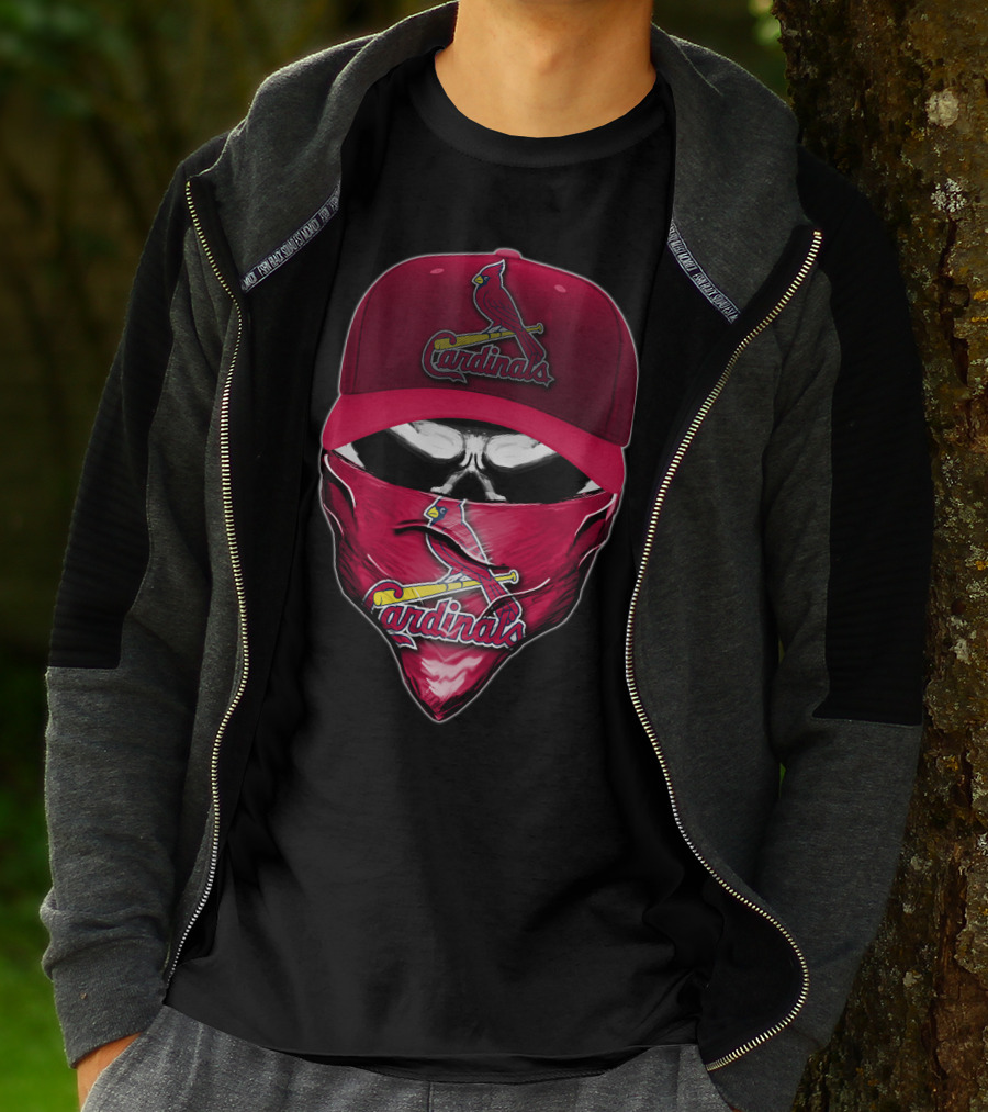 Skull With St. Louis Cardinals Cap And Bandana T-Shirt