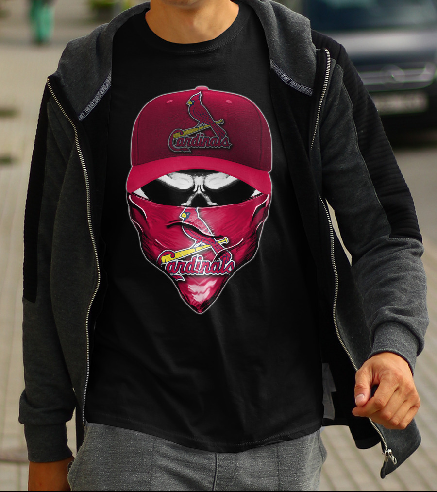 Skull With St. Louis Cardinals Cap And Bandana T-Shirt