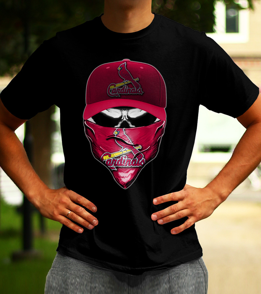 Skull With St. Louis Cardinals Cap And Bandana T-Shirt