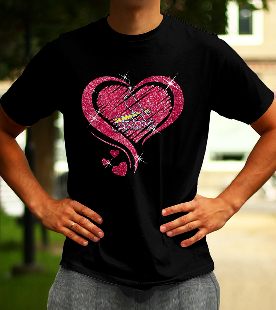 St. Louis Cardinals Heart Glitter Diamond Logo Sparkle T-Shirt