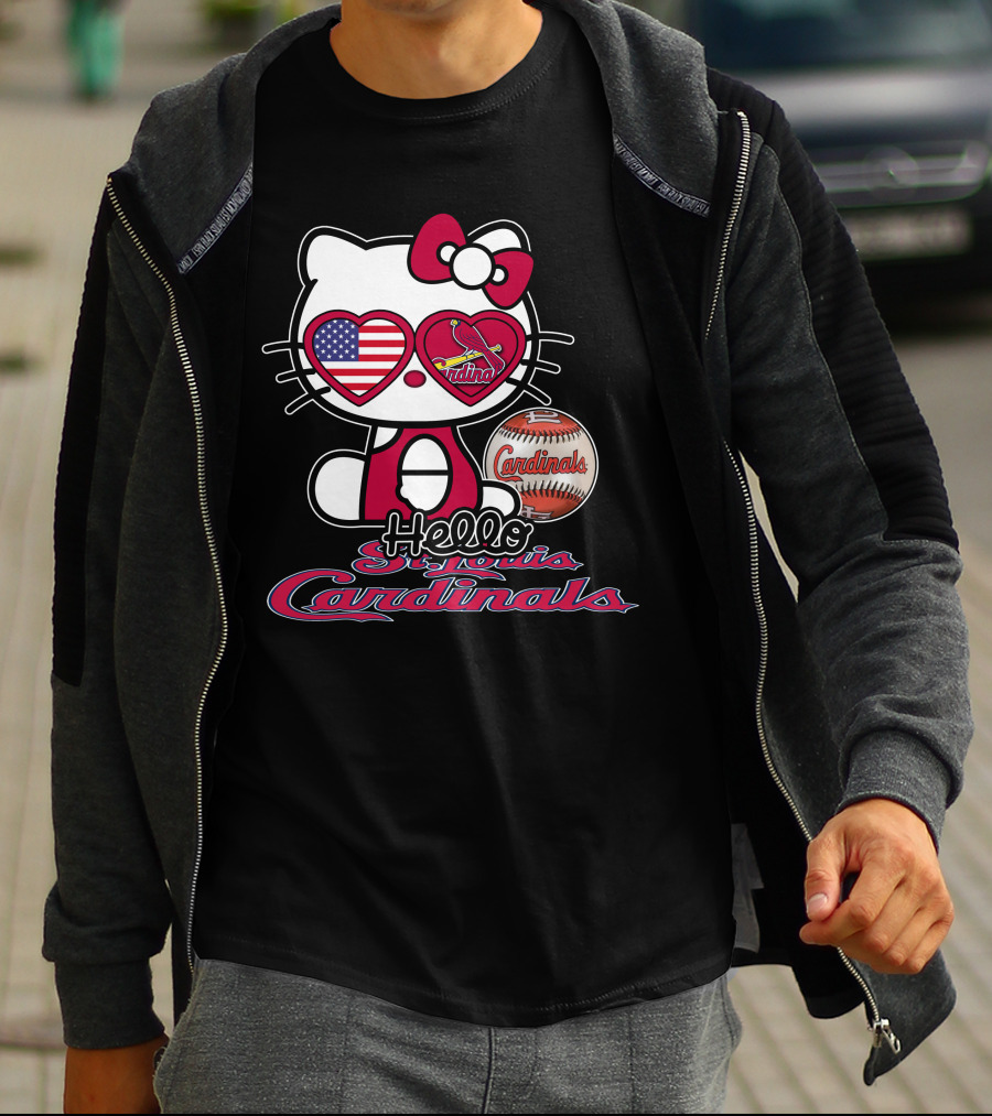 Hello Kitty St. Louis Cardinals Baseball American Flag T-Shirt