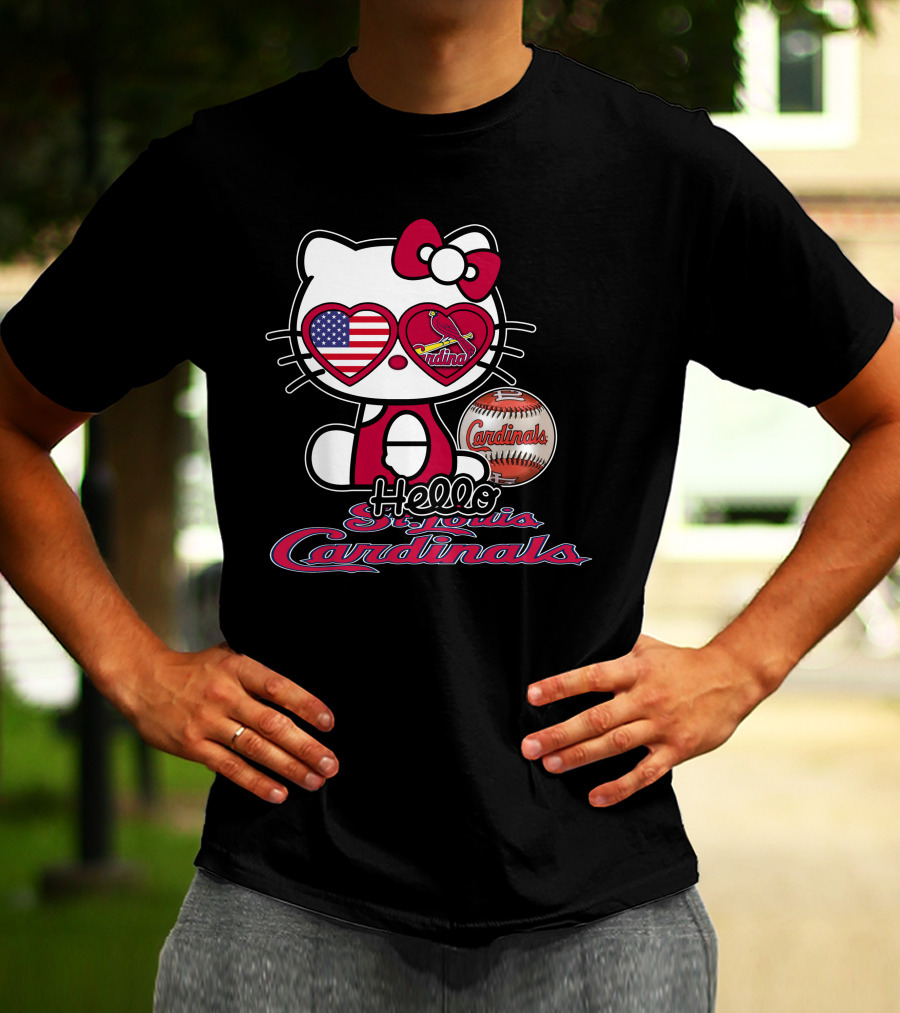 Hello Kitty St. Louis Cardinals Baseball American Flag T-Shirt