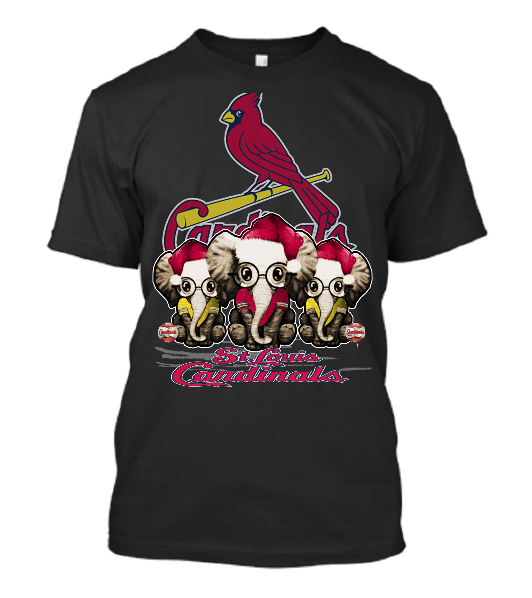 Elephants Santa Hats St. Louis Cardinals Christmas T-Shirt