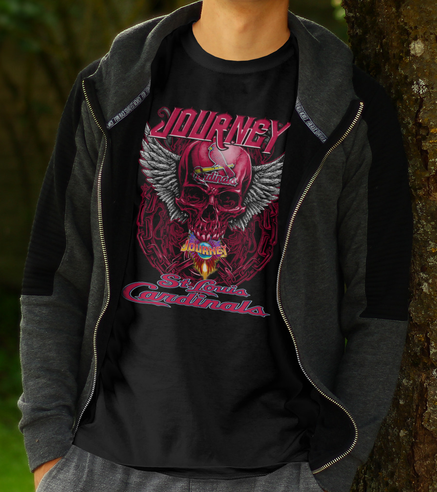 Journey St. Louis Cardinals Skull Wings Flame T-Shirt