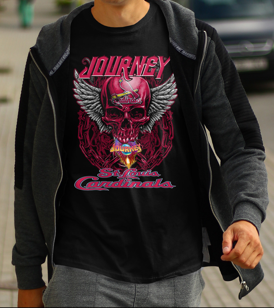 Journey St. Louis Cardinals Skull Wings Flame T-Shirt