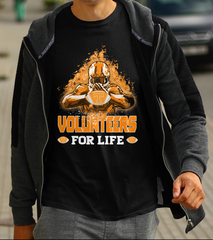Volunteers For Life Tennessee Football Player Flames T-Shirt