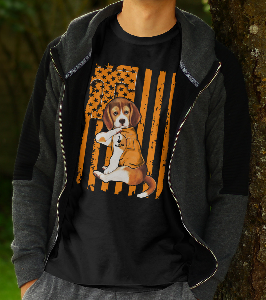 Beagle Tennessee Volunteers I Love Mom Stripes Orange Black T-Shirt