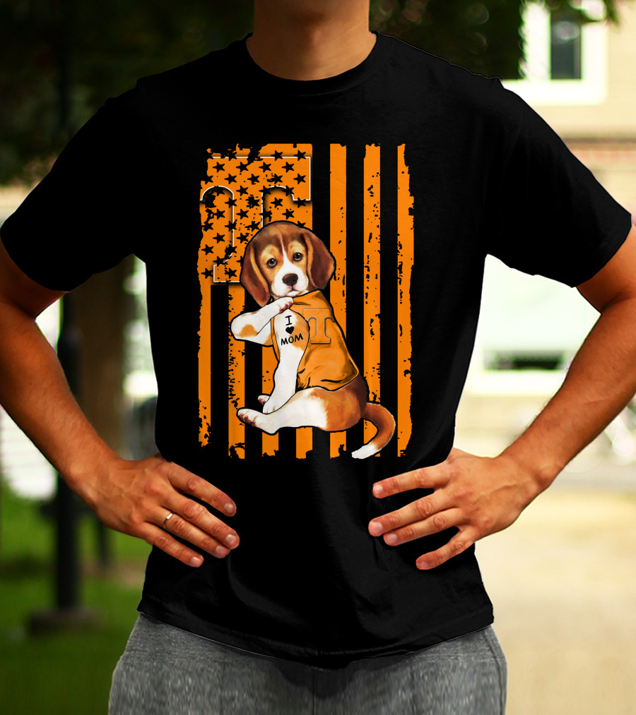 Beagle Tennessee Volunteers I Love Mom Stripes Orange Black T-Shirt