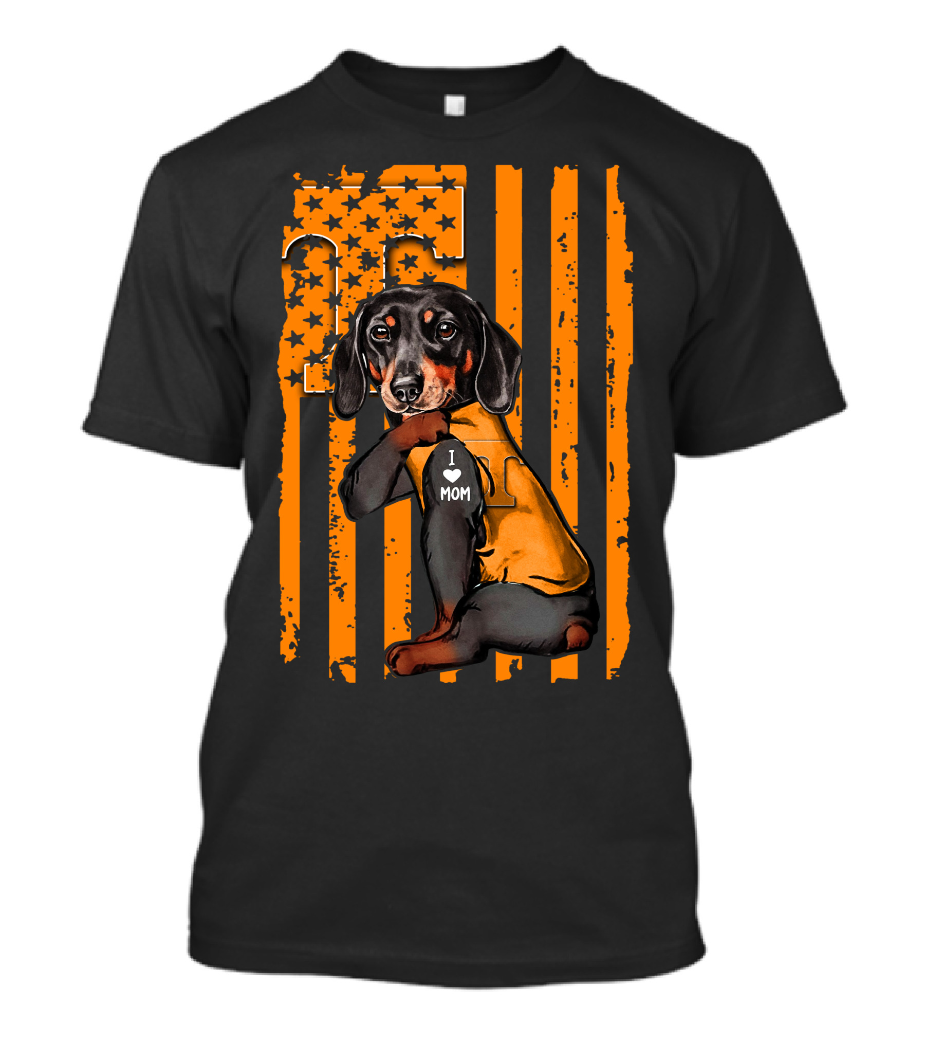 Dachshund In Tennessee Volunteers Gear With I Love Mom Message T-Shirt