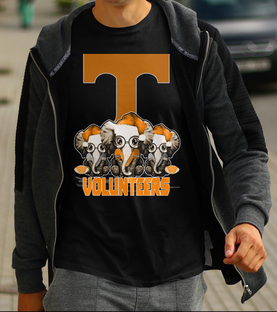 Three Elephants With Santa Hats Tennessee Volunteers T-Shirt