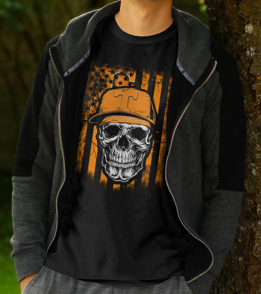 Tennessee Volunteers Skull Cap With Stripes And Stars T-Shirt