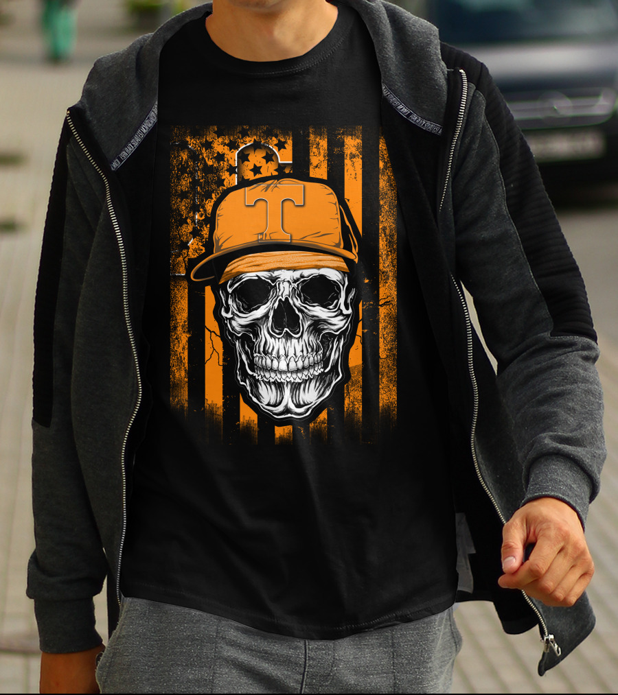 Tennessee Volunteers Skull Cap With Stripes And Stars T-Shirt