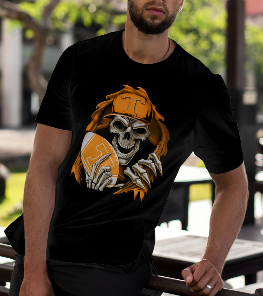 Skullbong Tennessee Volunteers Skeleton Football Orange Hat T-Shirt