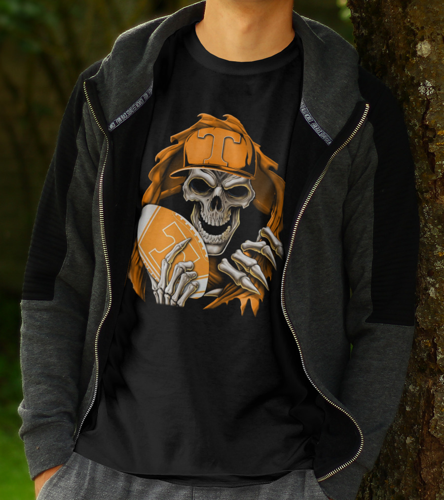 Skullbong Tennessee Volunteers Skeleton Football Orange Hat T-Shirt