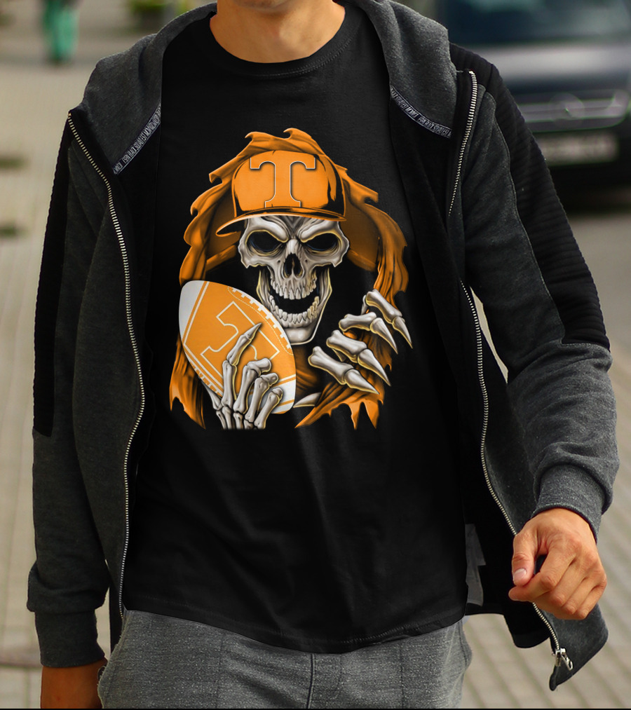 Skullbong Tennessee Volunteers Skeleton Football Orange Hat T-Shirt