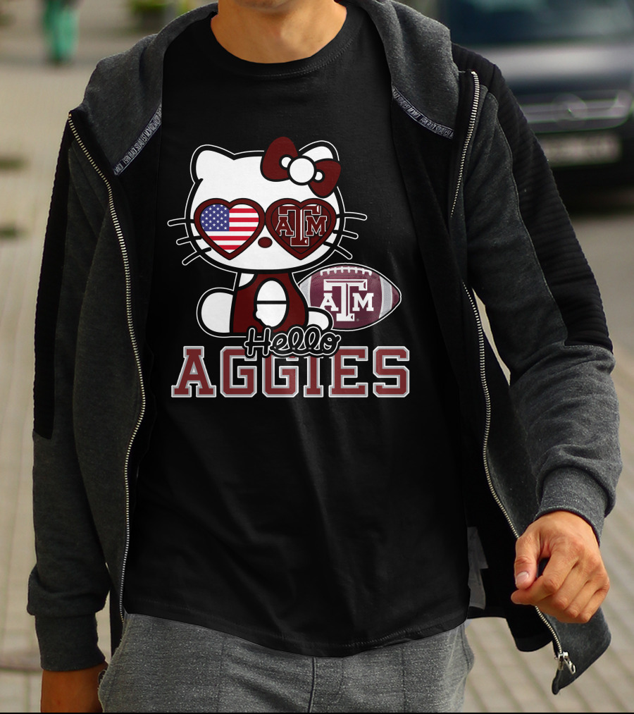 Hello Kitty Texas A&M Aggies Football American Flag T-Shirt