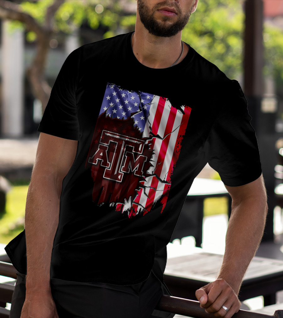 Texas A&M Aggies American Flag Torn Background T-Shirt