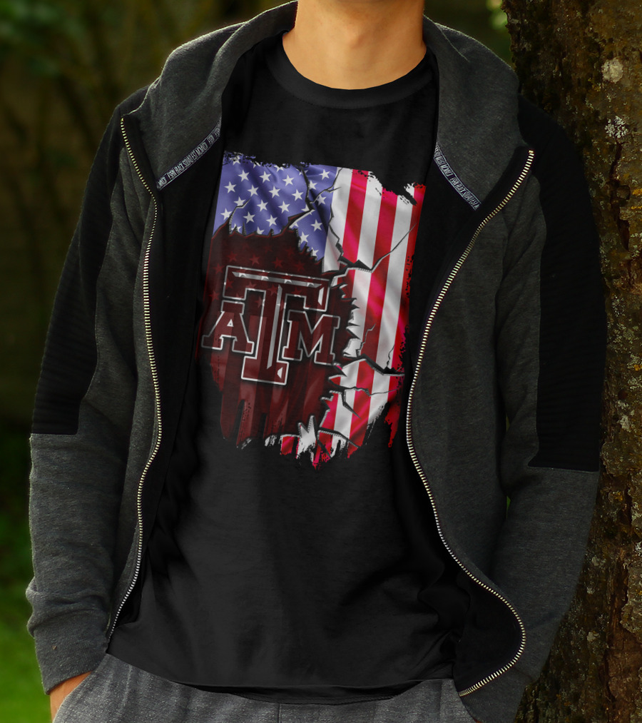 Texas A&M Aggies American Flag Torn Background T-Shirt