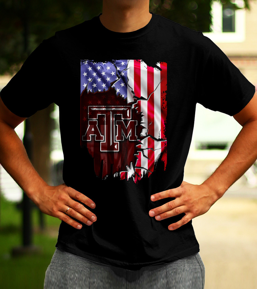 Texas A&M Aggies American Flag Torn Background T-Shirt