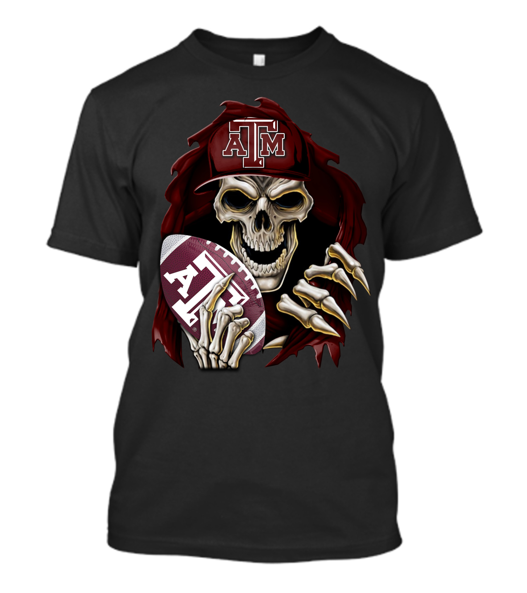 Skullbong Texas A&M Aggies Skeleton With Football And Cap T-Shirt