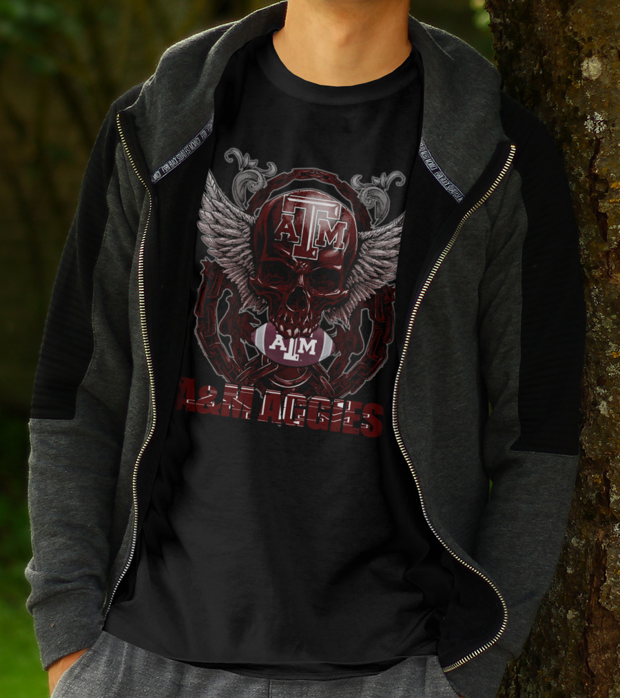 Skullfb A&M Aggies Football Skull Wings T-Shirt