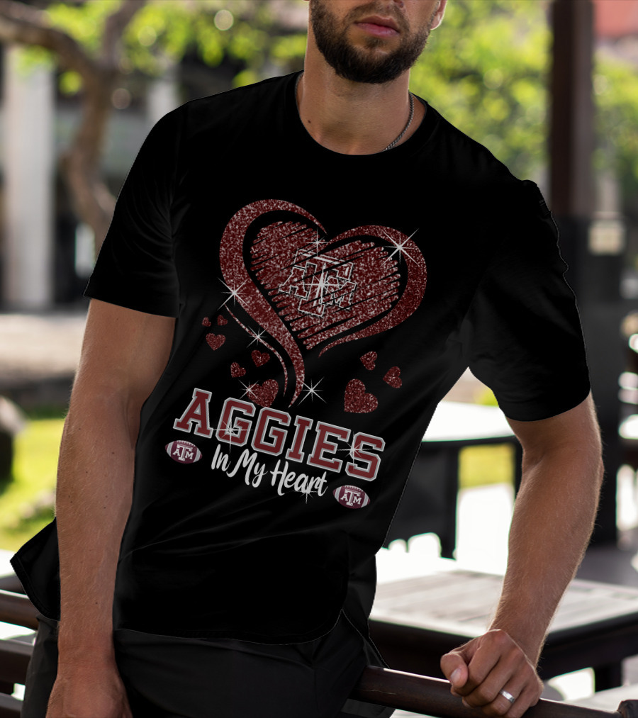 Aggies In My Heart Texas A&M Football Sparkling T-Shirt