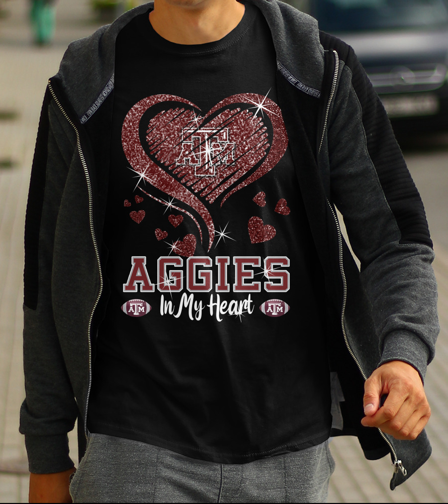 Aggies In My Heart Texas A&M Football Sparkling T-Shirt