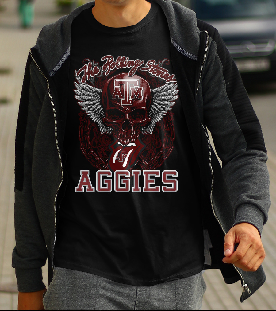 The Rolling Stones Texas A&M Aggies Skull With Wings And Tongue T-Shirt